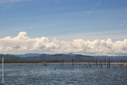 blue sky muoutain and lake