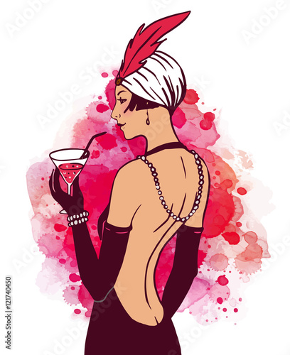 Flapper girl: Retro party invitation design.
