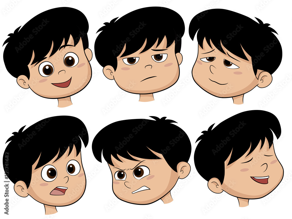 Cartoon Boy Head. Vector Set of Different Emotions Icons. Cartoon Boy Head. Vector Set of Different Emotions Icons.