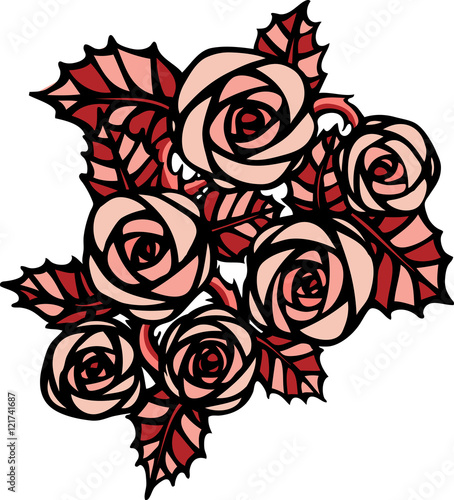 pink roses in tattoo style