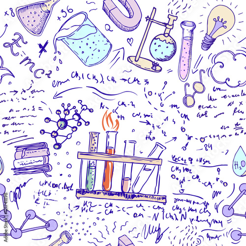 Back to School: science lab objects doodle vintage style sketche