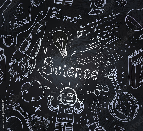 Back to School: science lab objects doodle vintage style sketche