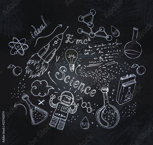 Back to School: science lab objects doodle vintage style sketche