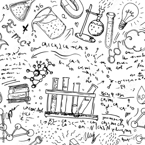 Back to School: science lab objects doodle vintage style sketche