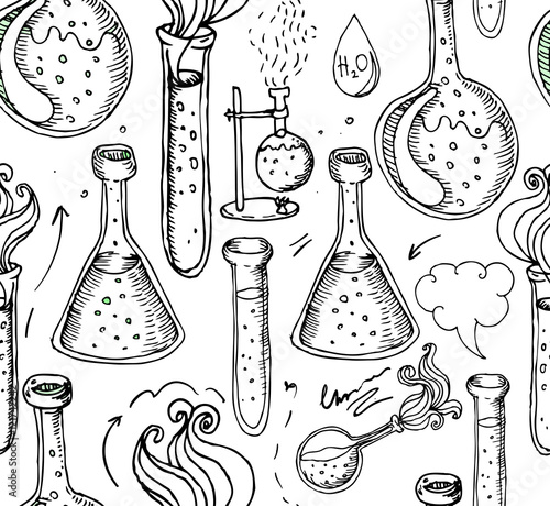 Back to School: science lab objects doodle vintage style sketche