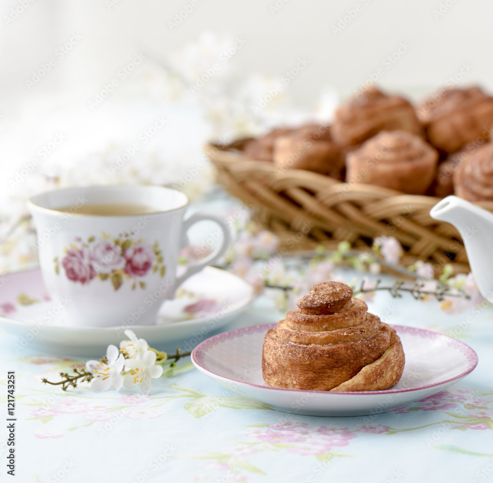 Fototapeta premium Cinnamon buns cake on a table
