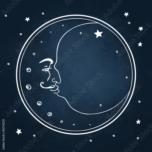 Moon and stars on a blackboard. Vector illustration over blackbo