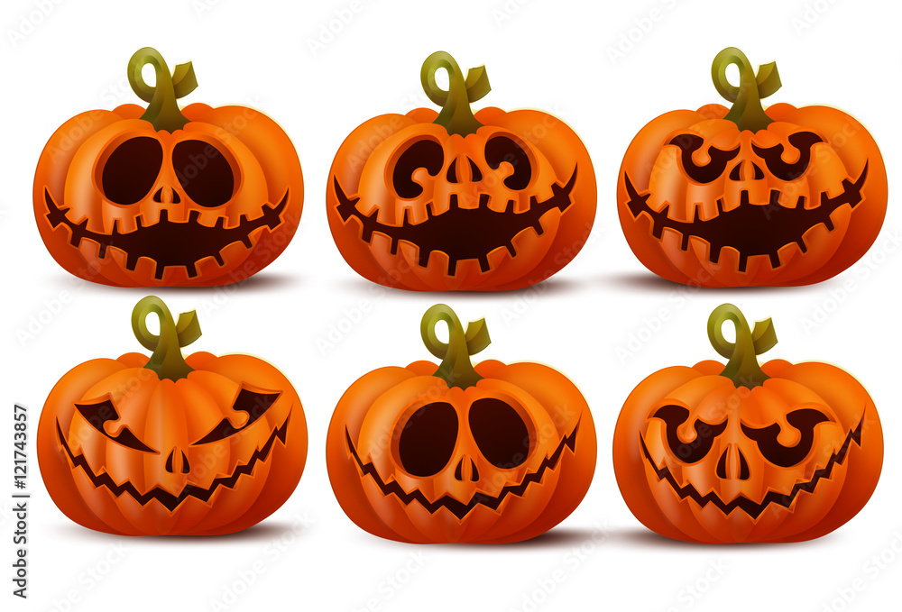 Halloween set with smiley pumpkins faces Halloween set with smiley pumpkins faces