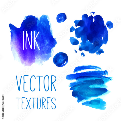 Blue ink or watercolor design elements