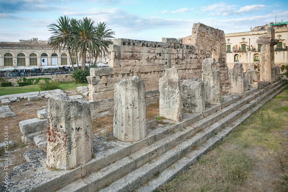 Ruins of the ancient greek doric temple of Apollo in Siracusa ..