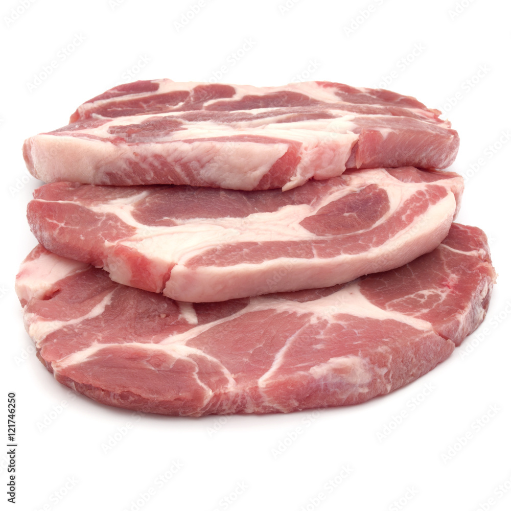 Raw pork chop meat isolated on white background cutout Raw pork chop meat isolated on white background cutout
