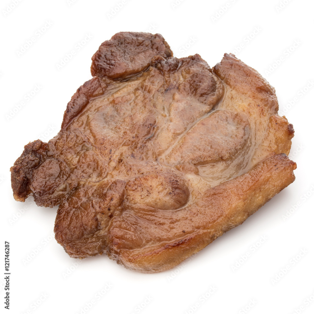 Cooked fried pork meat isolated on white background cutout Cooked fried pork meat isolated on white background cutout
