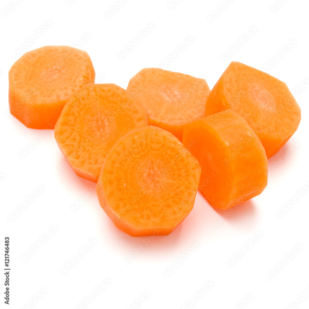 Chopped carrot slices isolated on white background cutout Chopped carrot slices isolated on white background cutout