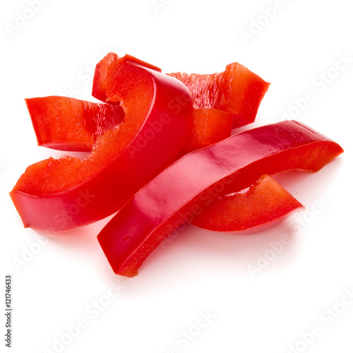 Red sweet bell pepper sliced strips isolated on white background