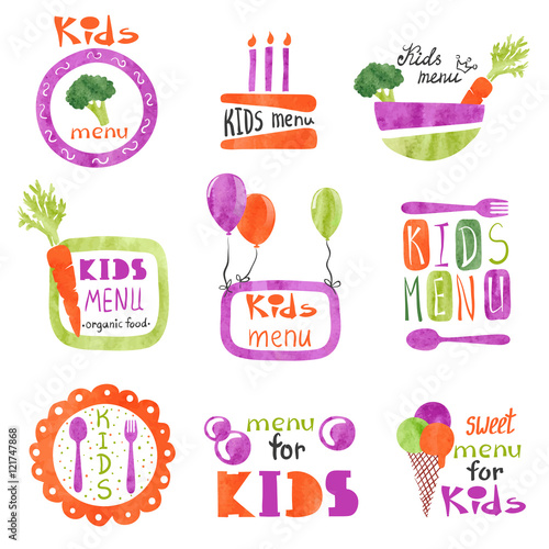 Watercolor kids menu logo d...