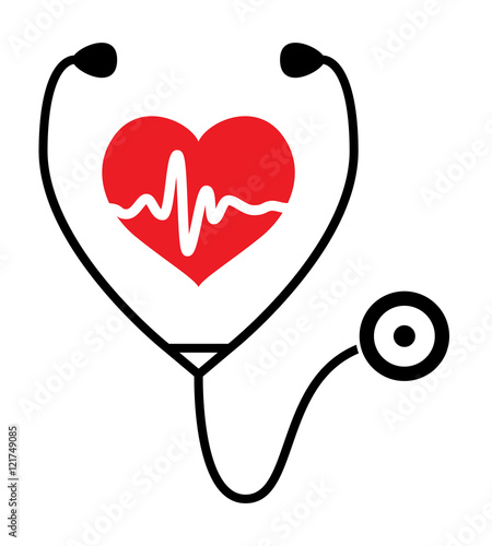 vector symbol of medical exam of heart health and stethoscope