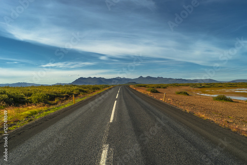 Isolated road and Icelandic colorful landscape at Iceland  summe