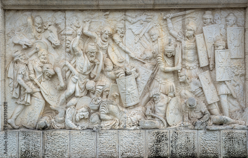 relief at University Square in Citadel of Alba Iulia city in Romania