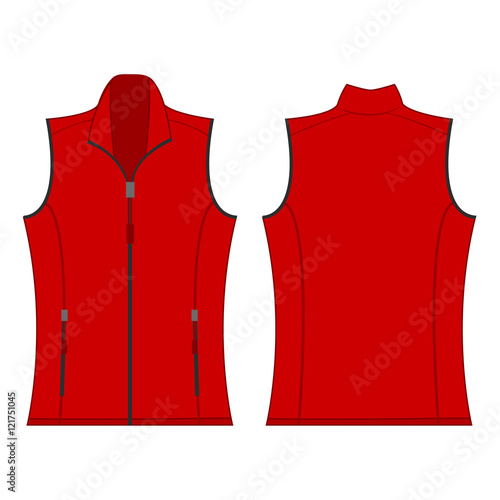 red color autumn fleece vest isolated vector on the white background