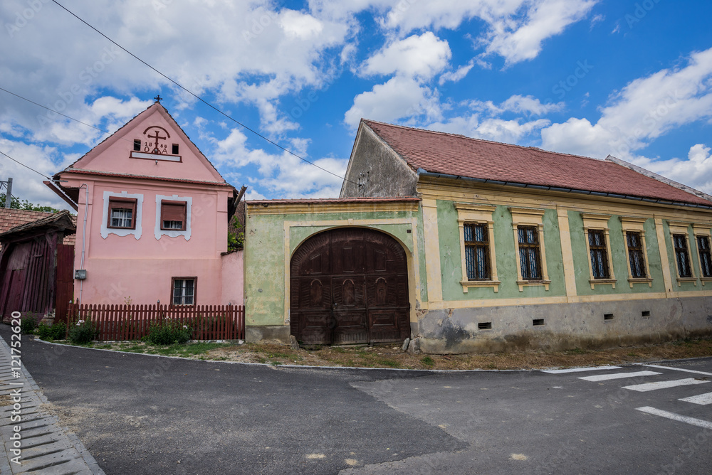 typical house facade in Saxon Sibiel village in Romania