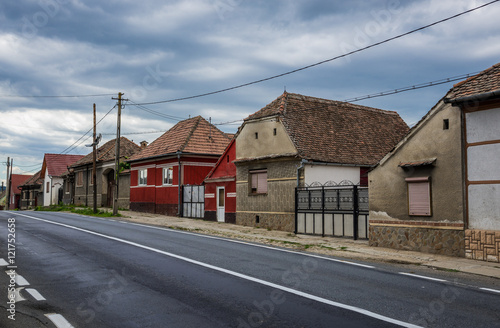 Typical Saxon houses in Miercurea Sibiului town in Romania