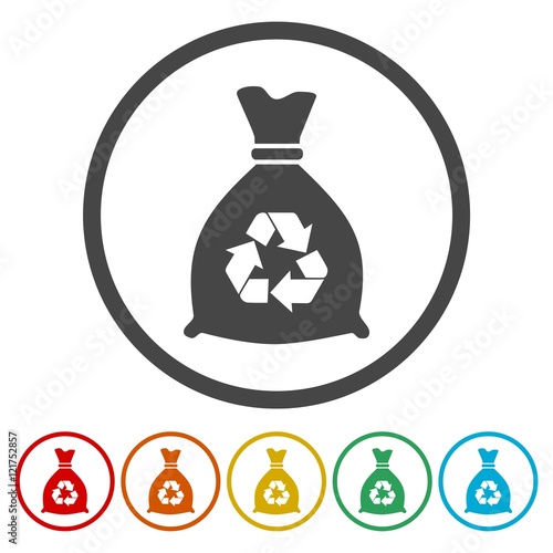 Recycle trash can icon set