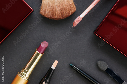 Cosmetics on black background