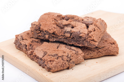 Closeup macro view of chocolate biscuits brownies.
