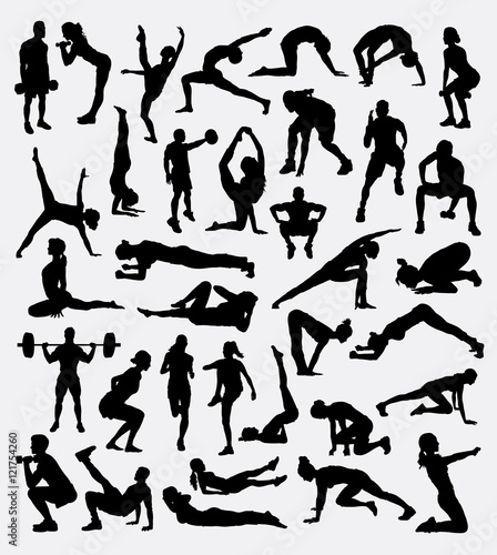 Fitness sport activity, male and female exercise silhouette. Good use for symbol, logo, web icon, mascot, sign, design, sticker, or any design you want. Easy to use.