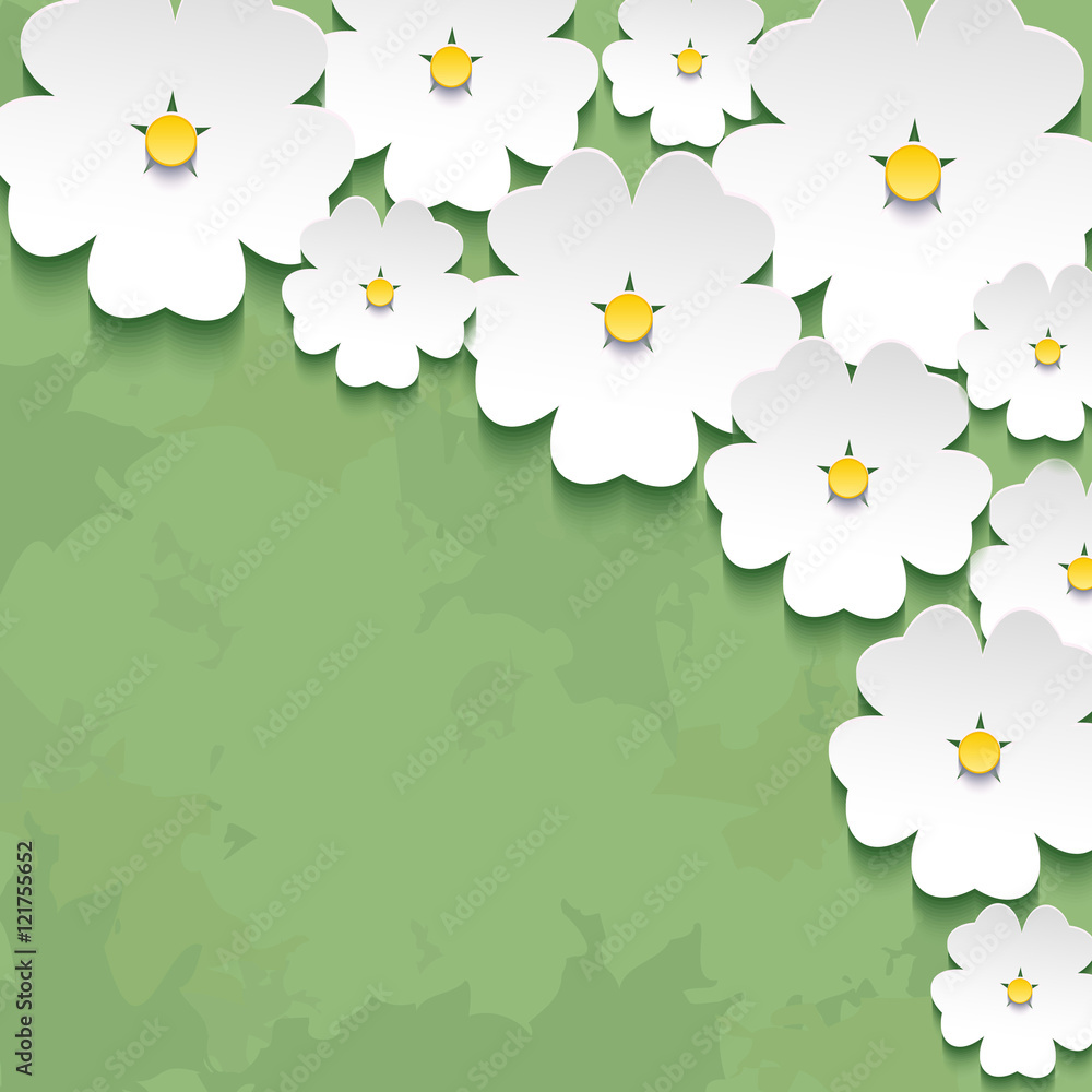 Vintage floral green background with 3d flower sakura