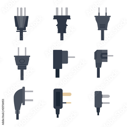 Electric outlet illustration on white background. Energy socket electrical outlet plug appliance interior icon. Wire cable cord connection electrical outlet plug