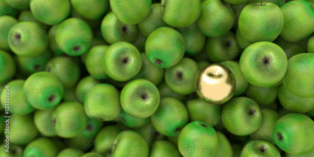 Golden apple standing out from the crowd Golden apple standing out from the crowd