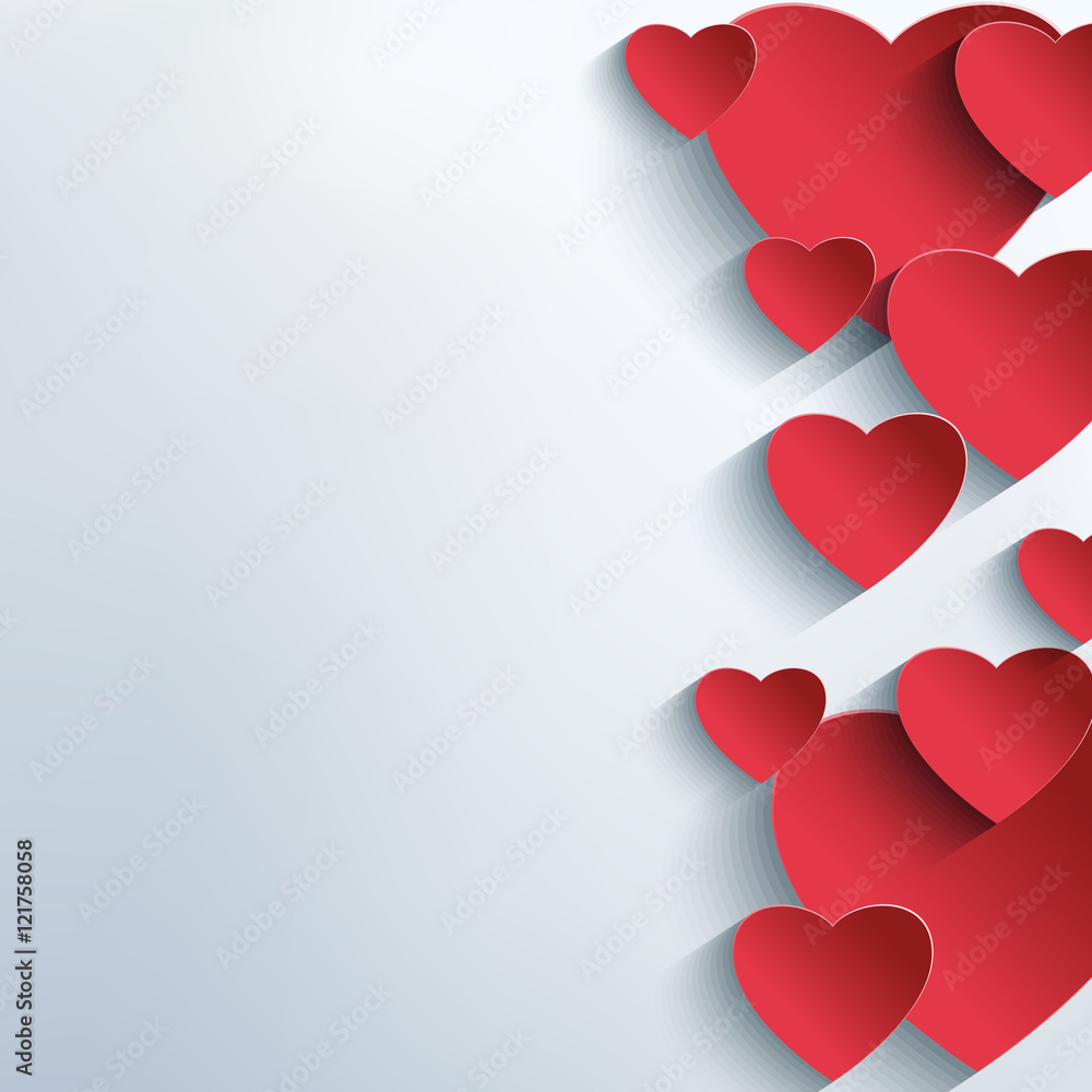 Stylish abstract background with 3d red hearts