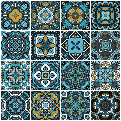 seamless damask pattern abstract tiles set 