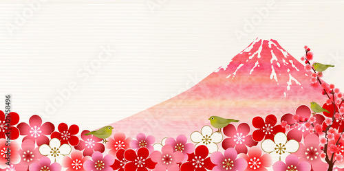 富士山　梅　うぐいす　背景