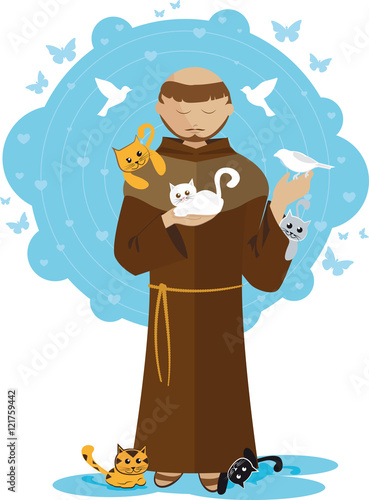 São Francisco de Assis com muitos gatinhos