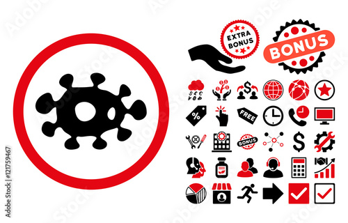 Virus pictograph with bonus pictograph collection. Vector illustration style is flat iconic bicolor symbols, intensive red and black colors, white background.