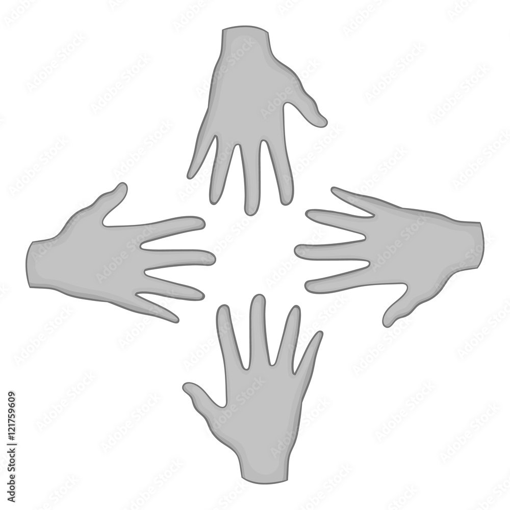 Helping hands icon in black monochrome style isolated on white background. Charity symbol vector illustration