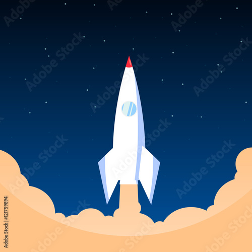 White rocket in flat style, Vector illustration ,Space travel to space,