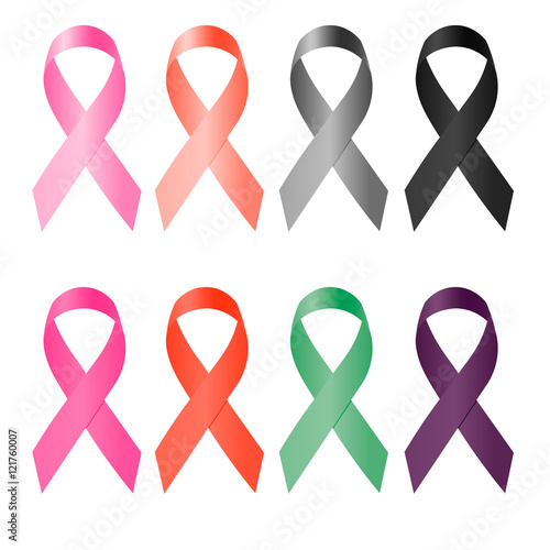 Awareness ribbon, set of colorful ribbons on a white background, silk ribbon,
