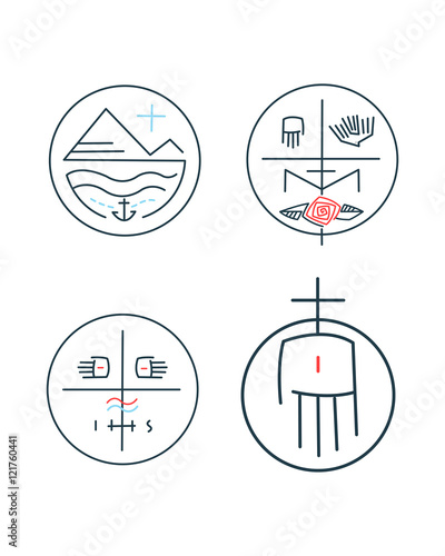 Hand drawn vector illustration or drawing of different religious abstract contemporary symbols