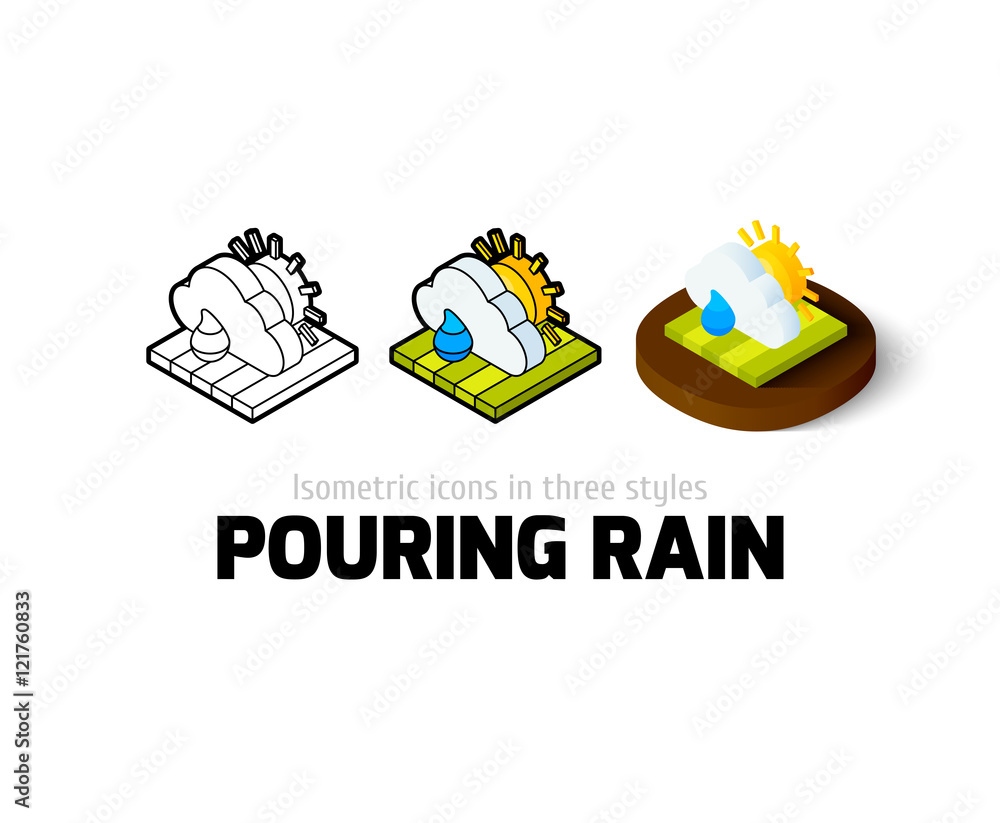 Pouring rain icon in different style