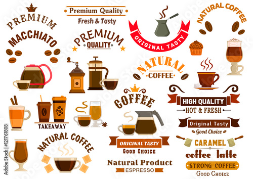 Coffee and desserts icons for cafe signboards