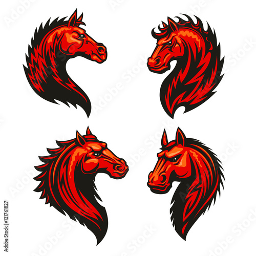 Fire horse head heraldic icons set