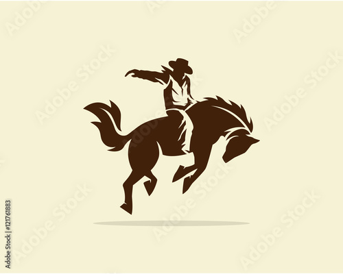 Cowboy riding wild horse