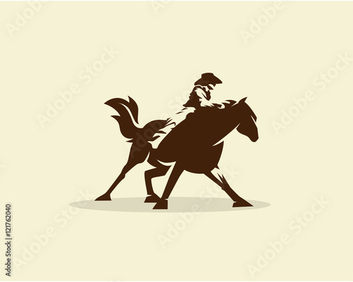 Cowboy riding wild horse