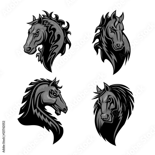 Furious powerful horse head heraldic icons