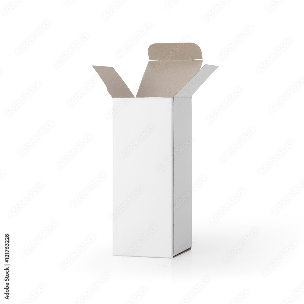 Blank White opened cardboard box isolated on white background. Packaging template mockup collection. With clipping Path included.