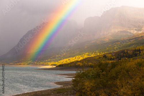 Rainbow Fall Color Sherburne Lake Many Glacier National Park Mon photo
