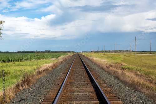 Railroad tracks in North Dakota on a summer day. 